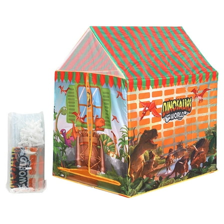 Dinosaur Play Tent For Kids Diy Pretend Play House Indoor Pop Up Castle With Poles And Carry Bag Size 37X28X41 Inch Weight 1.36Lb