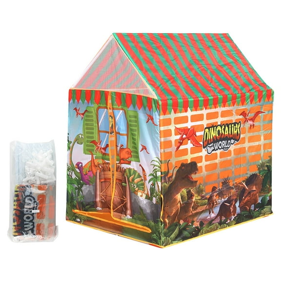 Dinosaur Play Tent For Kids Diy Pretend Play House Indoor Pop Up Castle With Poles And Carry Bag Size 37X28X41 Inch Weight 1.36Lb