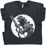 SHIRTMANDUDE CO Dinosaur Playing Guitar T Shirt Cool Vintage Godzilla Guitar Shirts for Men Women Funny Retro Band Graphic Tee Rock Guitarist Acoustic Electric