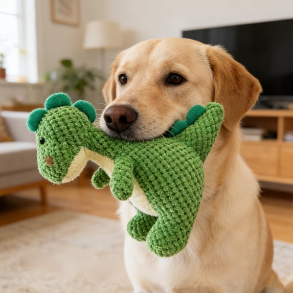 Dinosaur Plush Squeaky Dog Toy Durable Chew Toy for Small Medium Large Dogs Puppy Teething - Green S