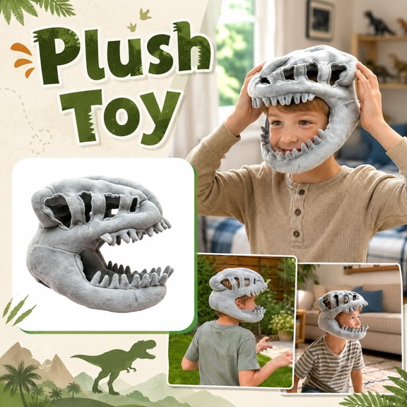 Dinosaur Plush Toys, Tyrannosaurus Rex Plush Skull Mask, Fun Horror Mask, Soft Plush Halloween Party Prop, 10X8X6 Inch Lightweight Plush Headwear Perfect As Halloween Piece,