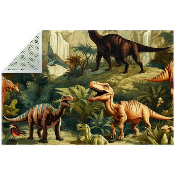Dinosaur Polyester Door Rug for Ultimate Cleanliness and Style | Right-Angle Floor Mat for Entryways and Hallways | Durable and Easy to Clean