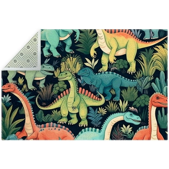 Dinosaur Polyester Kitchen Rug – Durable Floor Mat for Kitchen – Comfortable Cushioned Rug for Standing –Kitchen Mat for Home and Office – Modern Kitchen Decor