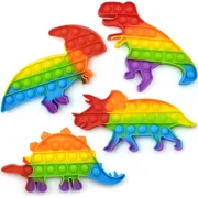 Dinosaur Pop Fidget Toys Set, Silicone Rainbow Dinosaur Popper Fidget Set for Children, Sensory Squeeze Toys Stress Reliever Tool for Kids Adult ADHD T-Rex 4 Pack