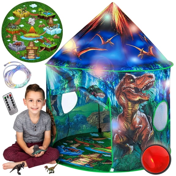 Dinosaur Pop Up Kids Play Tent by Toy to Enjoy - Perfect for Indoor & Outdoor. Dinosaur Camping Tent for Toddlers, Boys&Girls. Includes Remote Controlled Lights, Roar Sound Button & 3 Different Toys