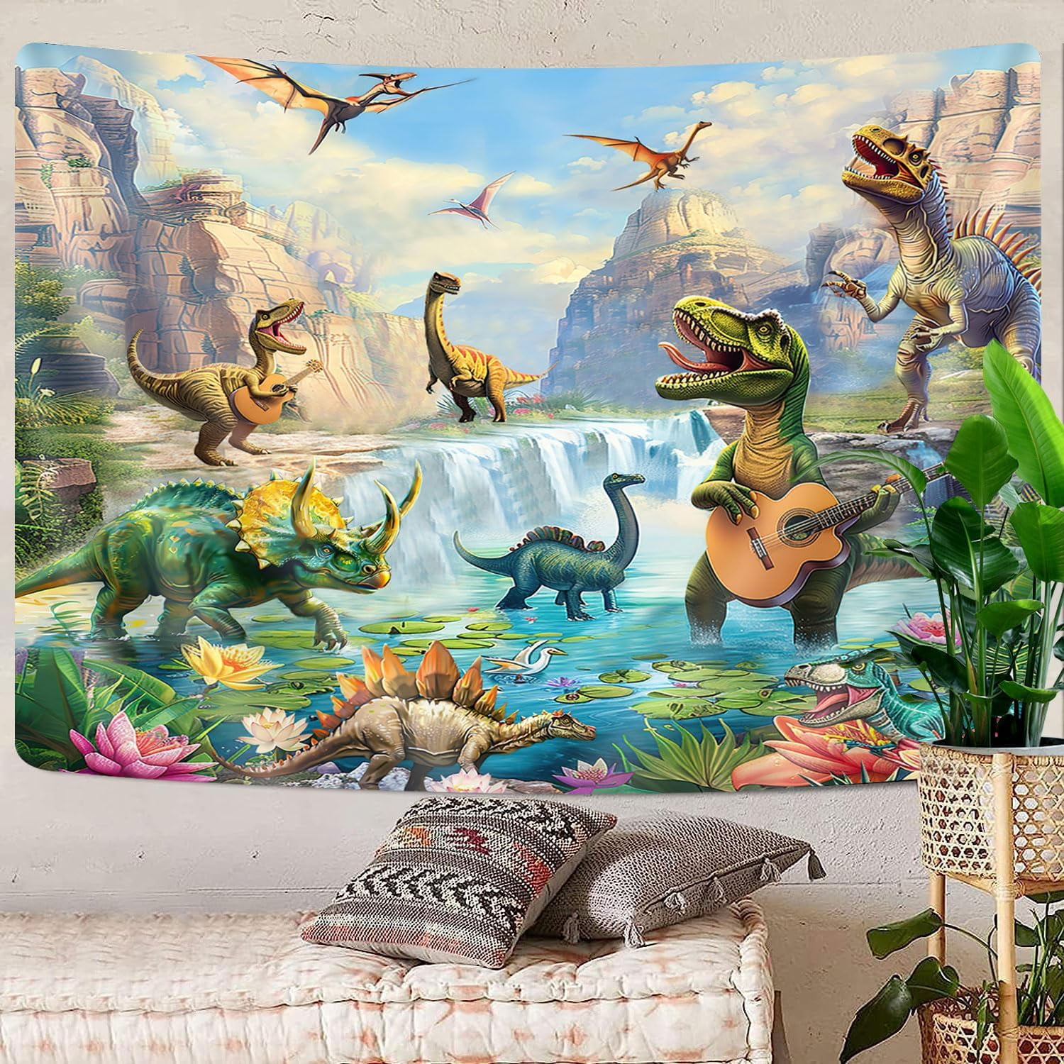 Dinosaur Poster Tapestry for Boys Kids Decor, Cool Dino Forest Anicient ...