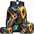 thumbnail image 1 of Dinosaur Print Backpack Set Large Capacity, Adjustable Strap, Zipper Closure, Casual Style, Polyester Lining, Wet Wipe Cleanable, Ideal for or Travel, Travel Gear Vibrant Backpack Durabl, 1 of 7