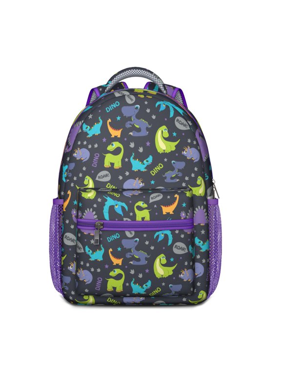 Dinosaur Print Design Backpack - Colorful & Durable Student Bag with Roaring Dino in Nature Theme