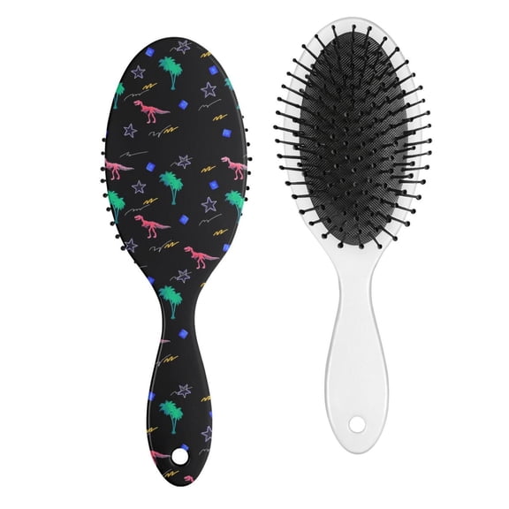 Dinosaur Print Design Hair Brush - Gentle on Wet & Dry Hair, Vibrant Colors, Ideal for Parents & Kids