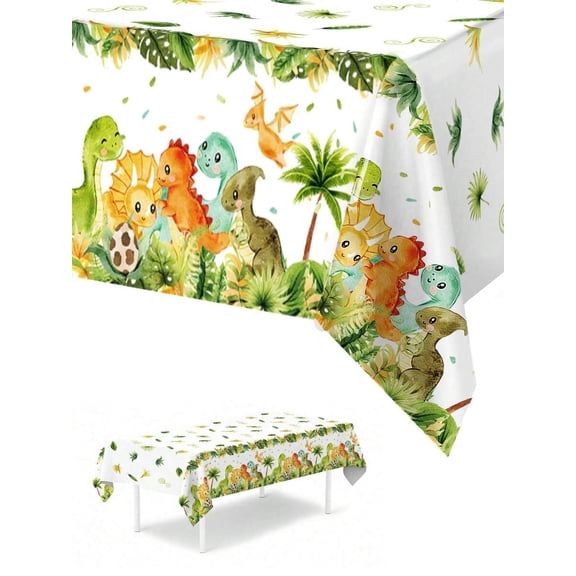 Dinosaur Print Disposable PE Tablecloth 220x130cm Multicolor Jungle Theme Party Decor