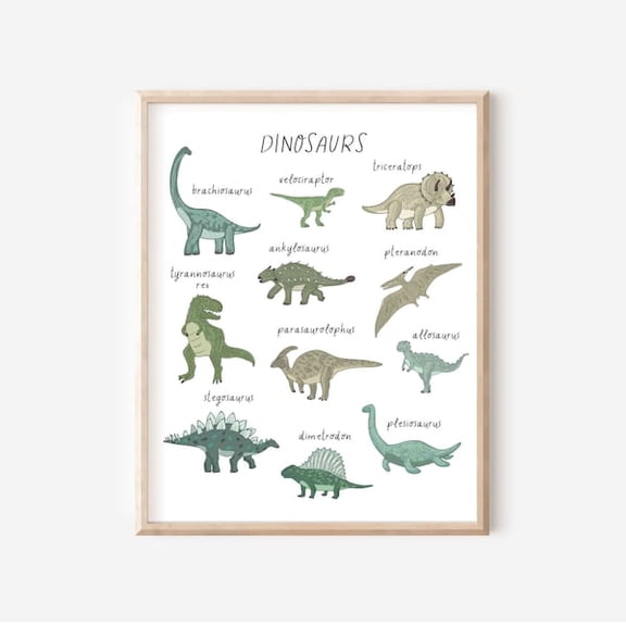 Dinosaur Print, Green Dino Nursery Print, Dinosaur Poster, Boy Room Dino Decor, Bedroom Playroom Printable Wall Art,, Unframed Paper Poster 16x20in