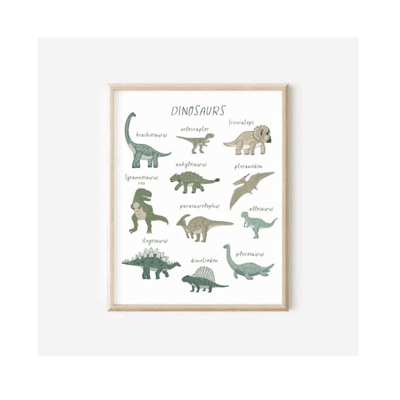 Dinosaur Print Green Dino Nursery Wall Art Home Decor Office Wall Art