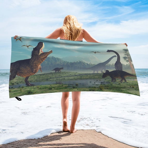 Dinosaur Print Oversized Microfiber Beach Towel - Quick Dry, Sand Free & Absorbent for Travel, Camping, Pool, Gym & Picnic