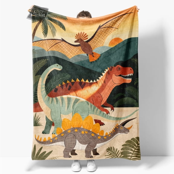 Dinosaur Print Weighted Throw Blanket - Soft Cozy Bedspread with T-Rex, Stegosaurus, Velociraptor & Pterodactyl - Plush Bed Cover & s, All-Season Warm Bedspread, Perfect Gift & Room Decor