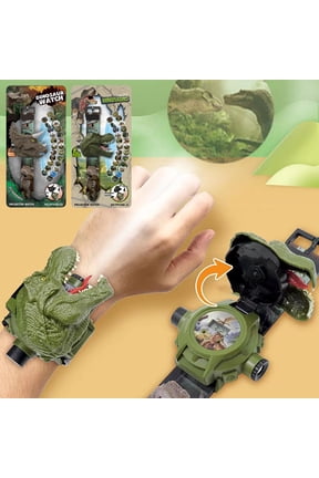 Dinosaur Projection Electronic LED Watch | 24 Image Display | Adjustable Wrist Strap | Date & Time Functions | Fun Gift | Durable Plastic | Army Green Brown | 1 Pc