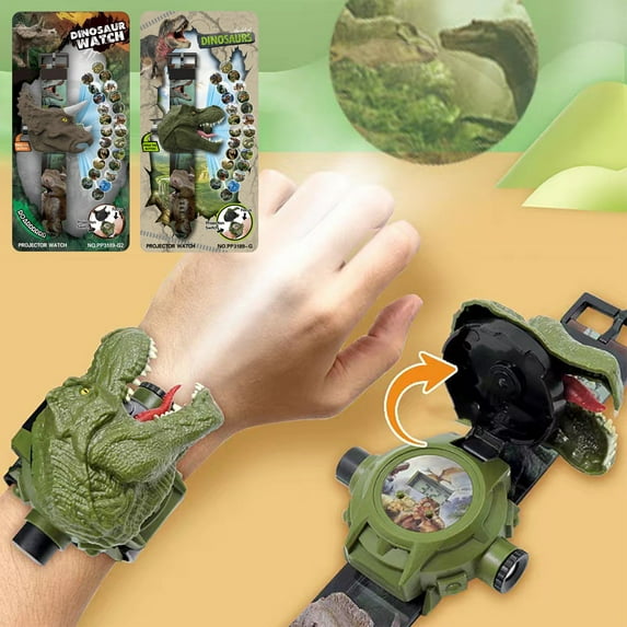 Dinosaur Projection Electronic LED Watch | 24 Image Display | Adjustable Wrist Strap | Date & Time Functions | Fun Gift | Durable Plastic | Army Green Brown | 1 Pc