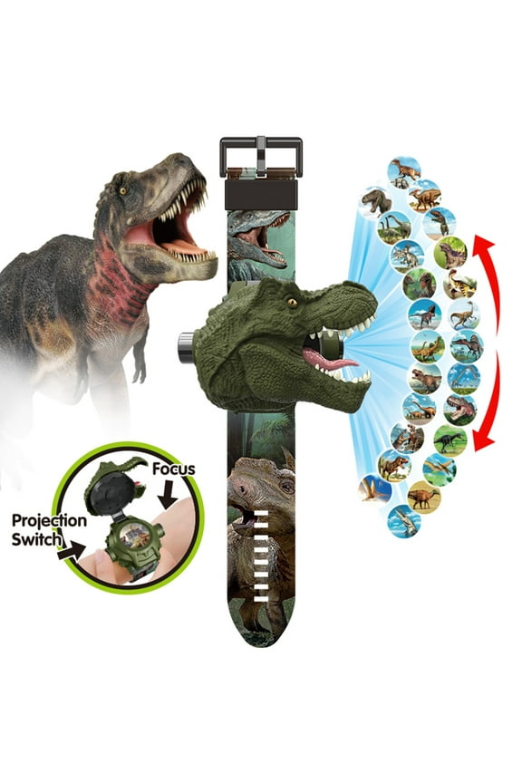 Dinosaur Projection Electronic Watch | 24 Image Projector | Light Up Wristwatch | Adjustable Army Green Plastic Band | Digital Time & Date Display | 1 Pc | 28.5x14x4cm | Fun Gift for Animal Lovers