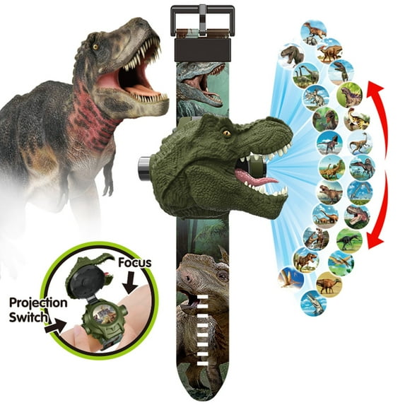 Dinosaur Projection Electronic Watch | 24 Image Projector | Light Up Wristwatch | Adjustable Army Green Plastic Band | Digital Time & Date Display | 1 Pc | 28.5x14x4cm | Fun Gift for Animal Lovers