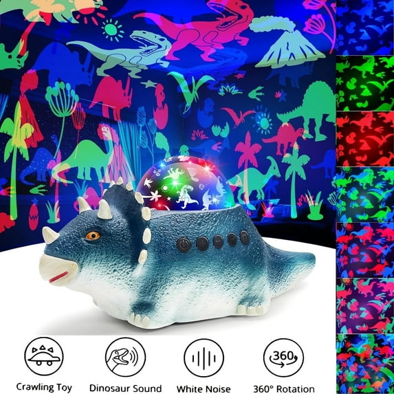 Dinosaur Projector Lamp, Dinosaur Toy Night Light for Kids, 360-Degree Rotating Projection and 12 Types of White Noise, Starry Night Lights for Room Decoration (Blue)