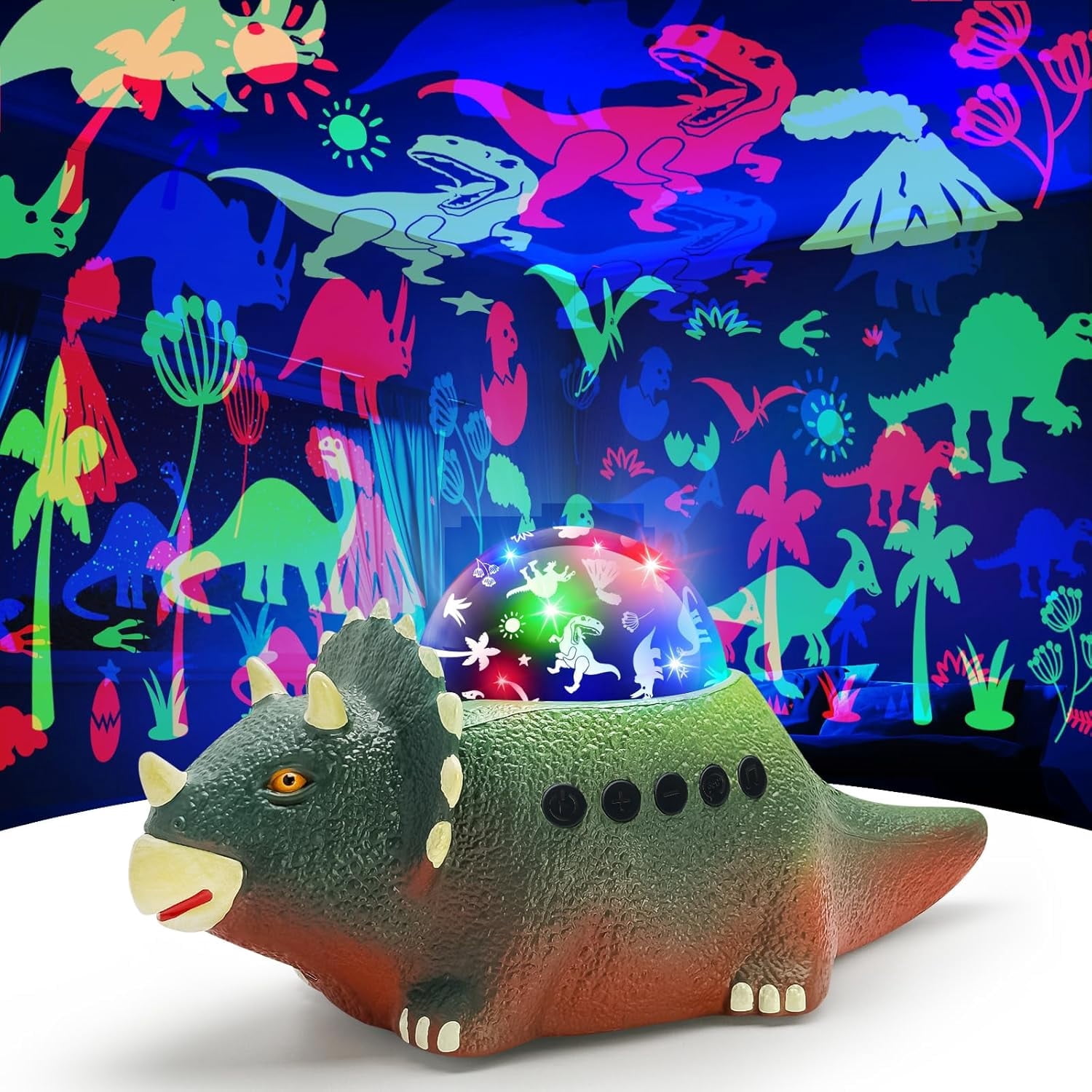 Dinosaur Projector Lamp, Dinosaur Toy Night Light for Kids, 360-Degree Rotating Projection and 12 Types of White Noise, Starry Night Lights for Room Decoration (Red)