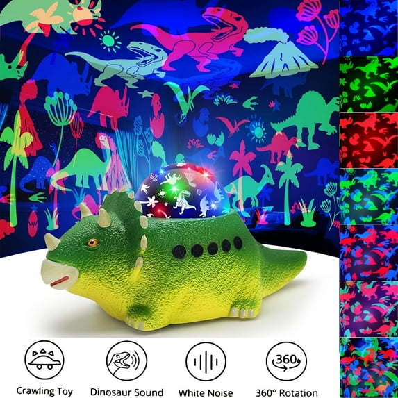 Dinosaur Night Light for Kids, Dino Night Lamp with Dinosaur Sound, Crawling, White Noises, Rotating Colorful Ceiling Projector for Bedroom(Green)