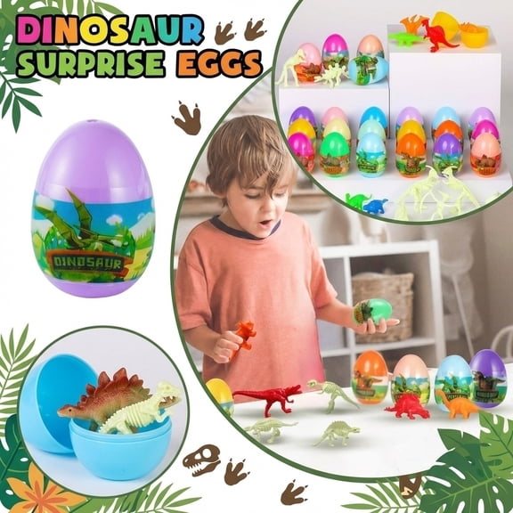 Dinosaur Pull Back Cars, Toddler Easter Basket Stuffers Gifts Party Favors, Prefilled Easter Eggs Fillers with Toys Inside Filled for Kids Teens Boys Girls