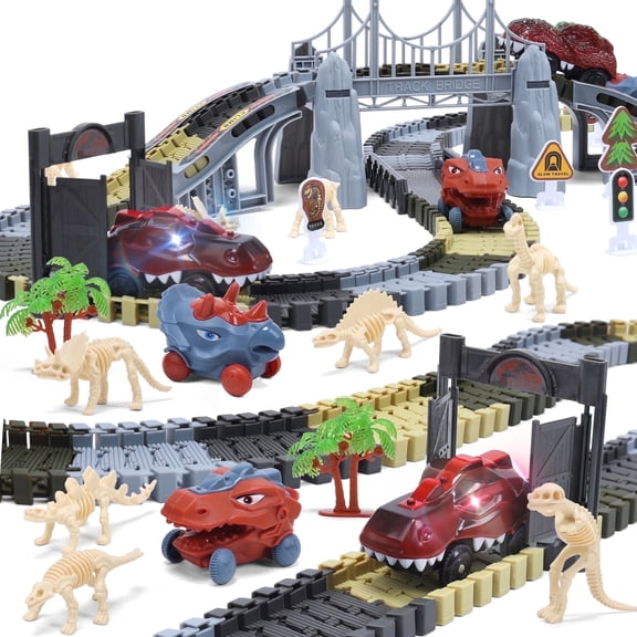 Dinosaur Race Track Toys for Kids , Train Tracks Set 169 Pcs with Dino Cars, Toy for Boys 3 6 , Christmas Birthday Gifts for Children