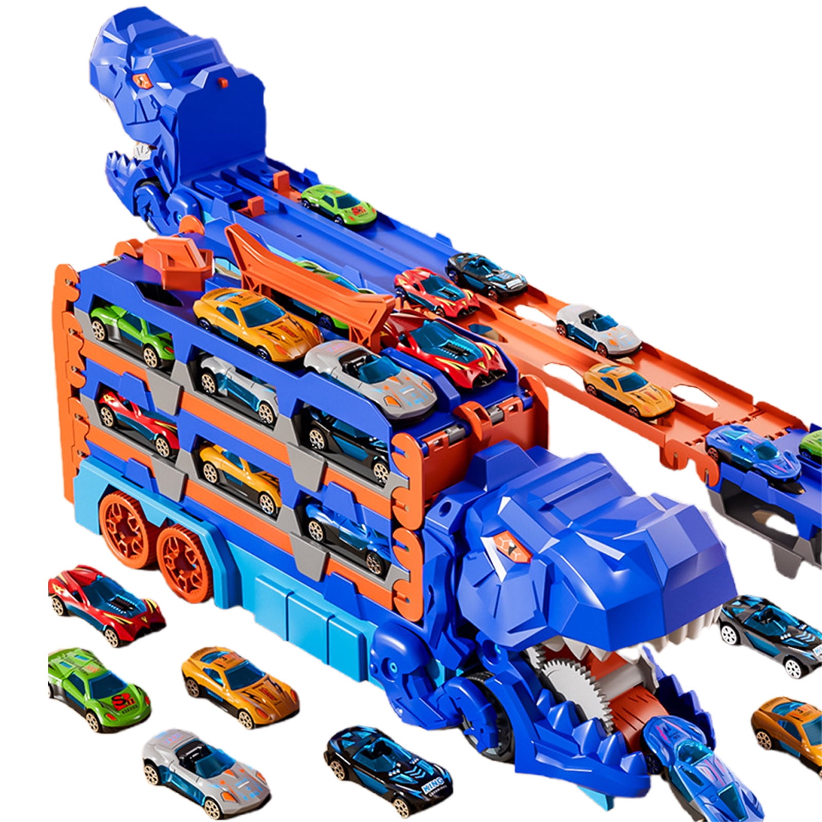 Dinosaur Racing Track Toy Car Play Set With 12 Alloy Vehicles Sliding ...