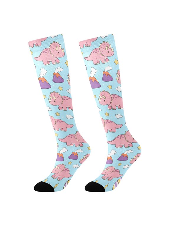 Dinosaur Rainbow Easter Eggs Novelty Patterned Knee High Socks Breathable Stretchy Soft Tall Boot Socks