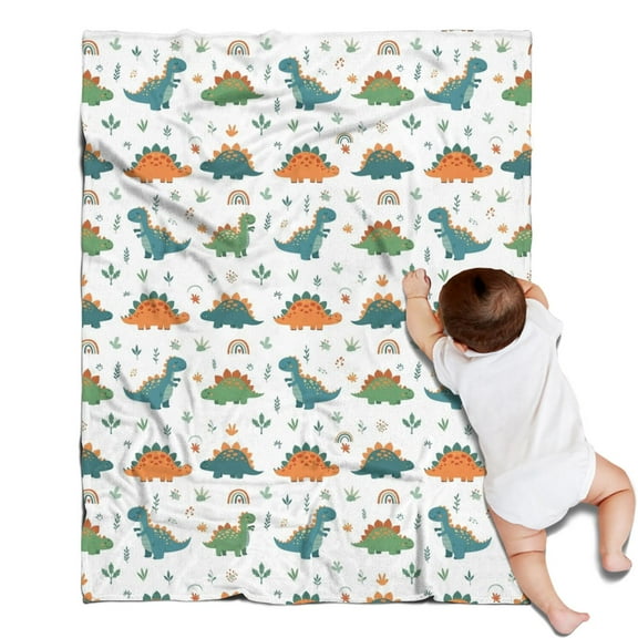 Dinosaur and Rainbow Pattern Blanket,Comfortable Soft Flannel Throw Blanket,All Season,Warm Lightweight Blankets for Sofa Bed Couch Living Room Chair,30"x40"