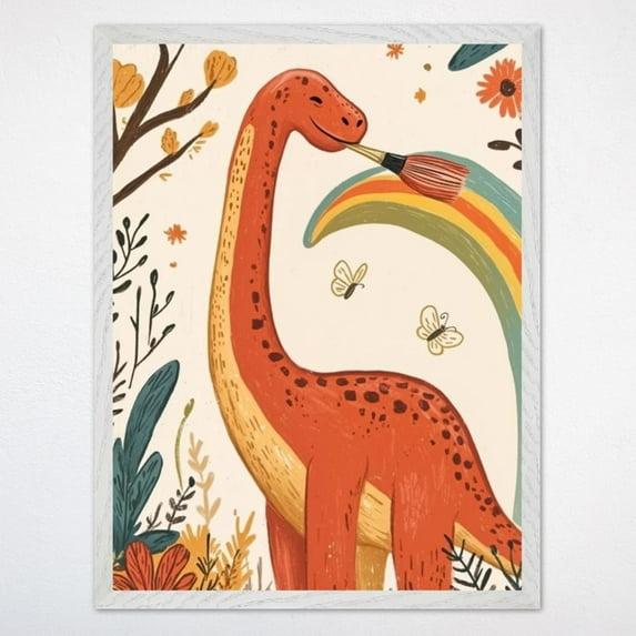 Dinosaur Rainbow Wall Art, Girls Nursery Decor, Whimsical Dino, Colorful Dinosaur Painting, Framed Boho Decor, Playful Kids Room Art Wall Art, Modern Wall Decor, 8x12 UNFRAMED