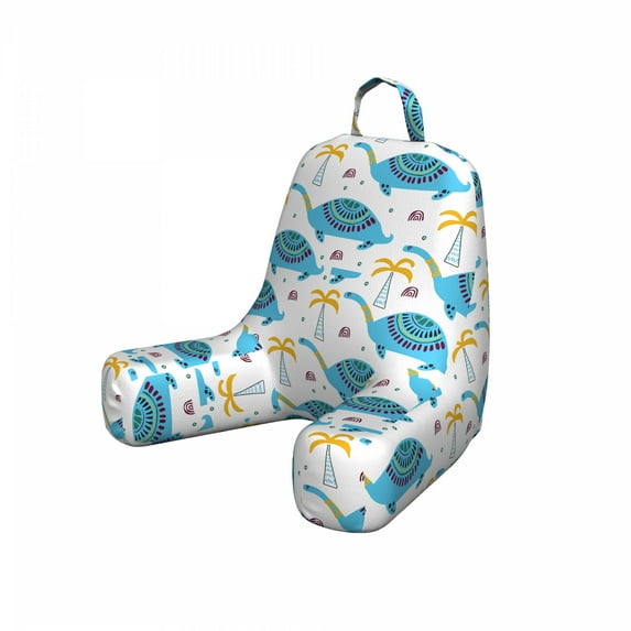 Dinosaur Reading Pillow Cover, Pattern of Prehistoric Oriental Animal Drawings, Unstuffed Printed Bed Rest Case from Soft Fabric, Small, Sky Blue Orange, by Ambesonne