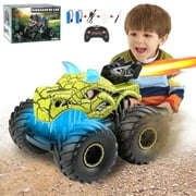 Dinosaur Remote Control Car, 2.4GHz Monster Trucks Dinosaur Toy Car , Doll with Light Sound and Spray Function, Birthday Halloween Christmas Gift for Kids Boys and Girls.Green