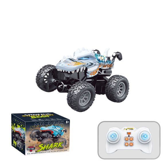 Dinosaur Remote Control Car, Mini Remote Control Truck with 360° Spins, 2.4GHz Rc Car with Lights and Rechargeable Batteries, Metal Body Monster Truck Toys,Christmas Gifts for Grandkids(Silver)