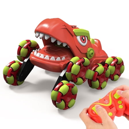Dinosaur Remote Control Car with Simulated Sound,Spray&Light,2.4Ghz RC Drift Monster Truck,Red