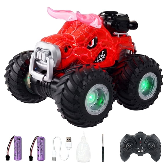 YCFUN RC Monster Truck for Kids, 360° Spins Remote Control Car with Lights, Spray & 2 Batteries, RC Toy Gift for Boys Girls Ages 3-8