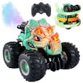 thumbnail image 1 of YCFUN RC Monster Trucks for Kids, RC Cars for Boys with Music Lights & Spray, Dinosaur Toy RC Car with 2 Batteries for Boys Kids Aged 3-8 (Cyan), 1 of 7