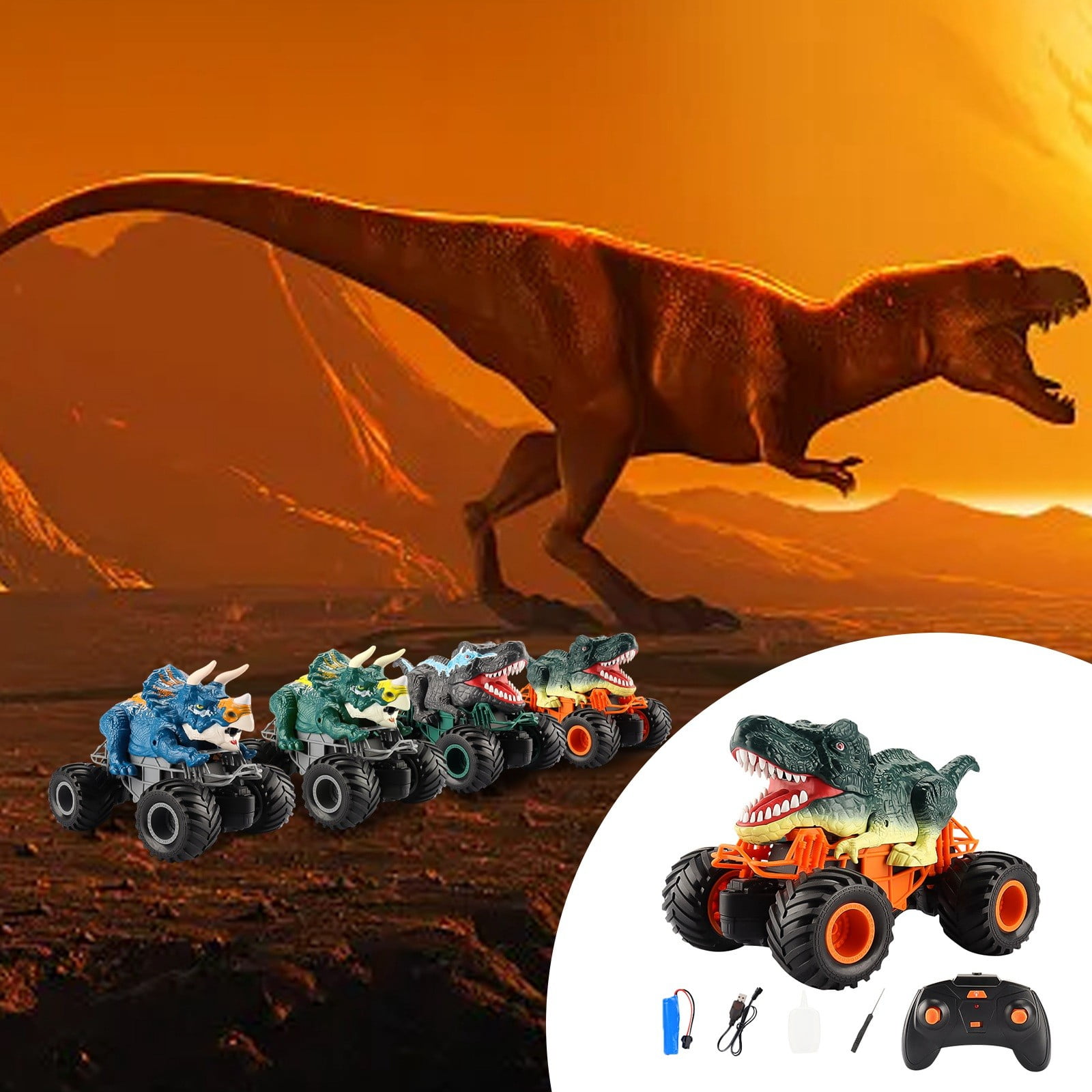 Dinosaur Remote Control Truck Toy For Kids With Light Sound And Spray ...
