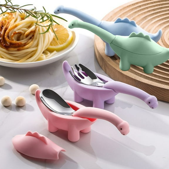 Dinosaur Rice Spoon | Silicone Grip Stainless Steel Flatware | Cute Dino-Shaped Design | Dishwasher Safe | Fruit Cheese Appetizers | Gift Box | Pink Blue Green | 1pc | 14.5x6x3cm