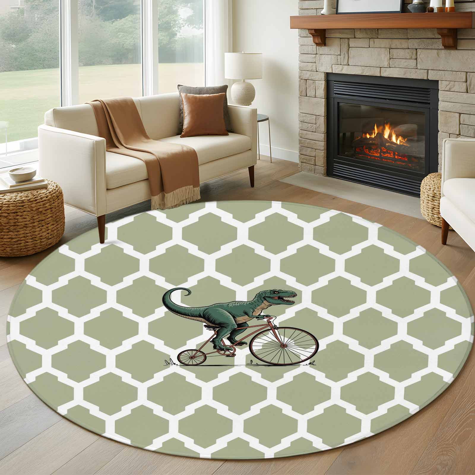 Mtb Rugs Dinosaur Riding Bike 7ft Round Rug for Living Room Conversation Area ...