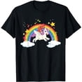 thumbnail image 1 of Dinosaur Riding Unicorn Funny Unicorns Rainbow Lover Graphic black T-Shirt, 1 of 3