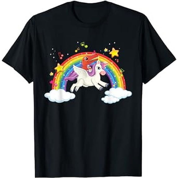 Dinosaur Riding Unicorn Funny Unicorns Rainbow Lover Graphic black T-Shirt