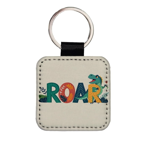 Dinosaur Roar Colorful Text Faux Leather Square Keychain