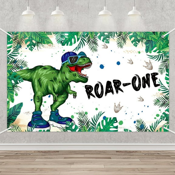 Dinosaur Roar One Birthday Backdrop Banner Dinosaur Theme 1st Birthday Photography Background Greenery Jungle Palm Leaves Dinosaur Birthday Party Backdrop Photo Studio Booth 3.6x5.9ft