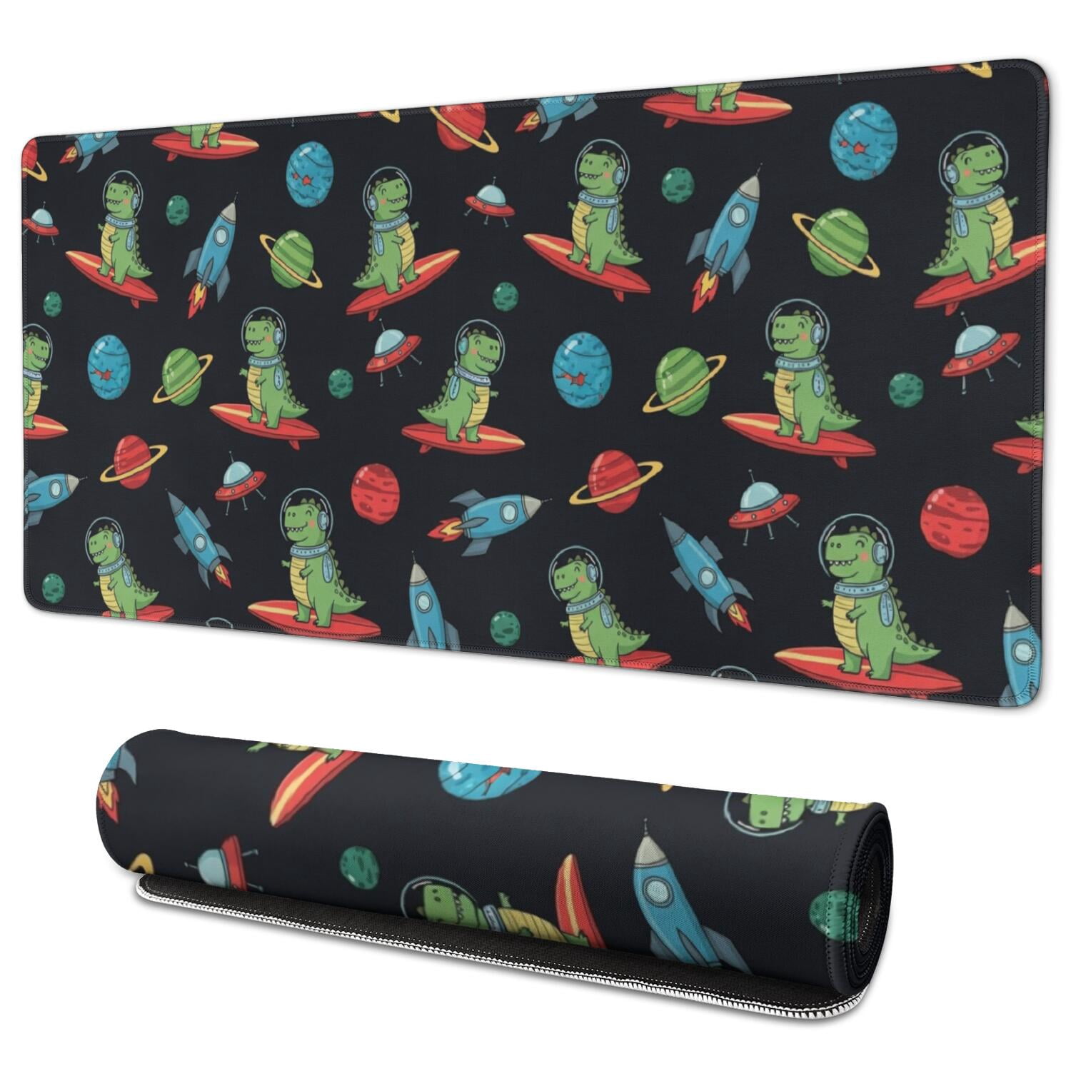 Jumbo Rockets Candy Dinosaur and Rocket Black Pattern Extended Large Mouse Pad, Desk ...