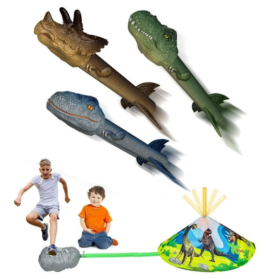 Dinosaur Rocket Launcher for Kids - Launch Up to 100 Ft, 3 Rockets and 1 Pads for Multi-Player, Dinosaur Toys for 3 4 5 6 7 Year Old Boys, Outdoor Outside Game, Christmas Birthday Gifts for Kids