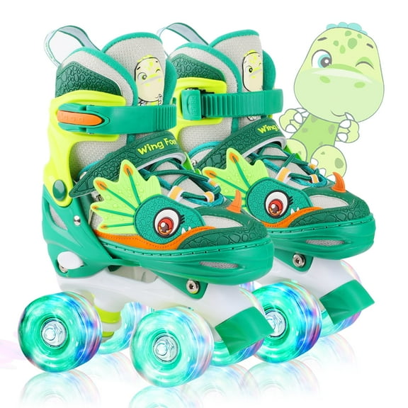 Dinosaur Roller Skates for Boys Kids Toddler,Dino Quad Skates Shoes W/Light up &Adjustable for Gifts