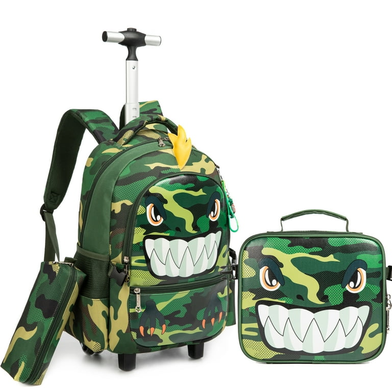 Dinosaur Rolling Kids Backpack for Boys Roller Backpacks 3-Piece