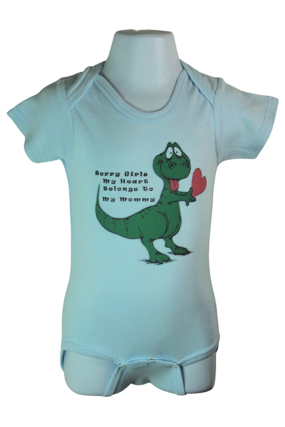 Dinosaur Romper/Bodysuit with Heart for Boy (6-12 Months, Light Blue)