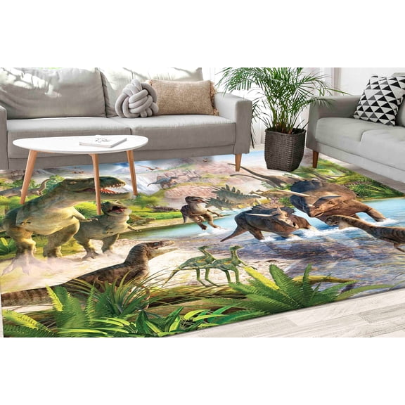 Dinosaur Rugs, Dino Rug, Boy Room Rug, Children Rugs, Gift For Him, Thin Rug, Bedroom Rug, Housewarming Gift, Nursery Rug, Accent Rug, 3.3'x5' - 100x150 cm
